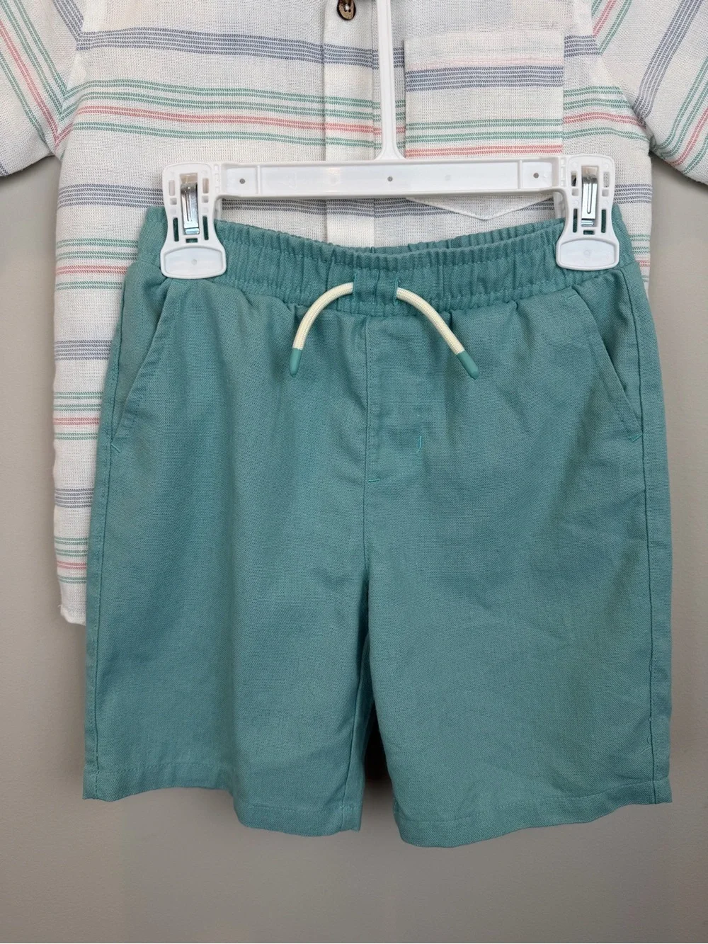 Eddie Bauer Boys 2 Pc Outfit Set Size 6 Striped Button Down Teal Shorts